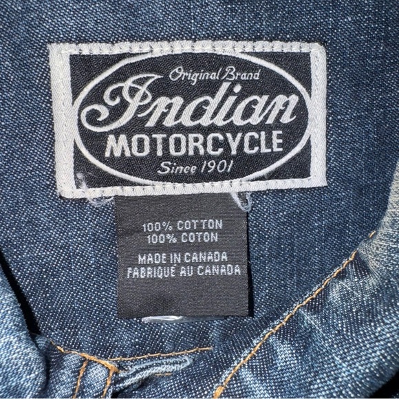 Indian Motorcycle Men’s XXL Denim Jean Jacket Blue Logo Patch 100% Cotton Canada - Picture 4 of 6